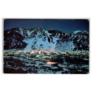 Vintage 1969 Aspen Colorado Ski Slopes Night View Postcard R.C. Bishop